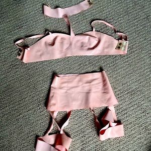 1x Baby Pink Latex Strappy Lingerie Set - SMALL - Small / Baby Pink